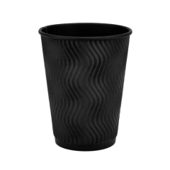 Стакан гофрированный черный DOBLE BLACK WAVE 350 мл, 25 шт
