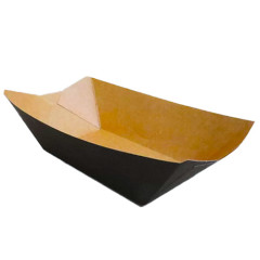 Тарелка бумажная лодочка 200*110*50 мм, черный/крафт 500 мл, 100шт