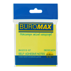 Блок паперу з липким шаром 76х76 мм, 100 аркушів, неон., Buromax, шт